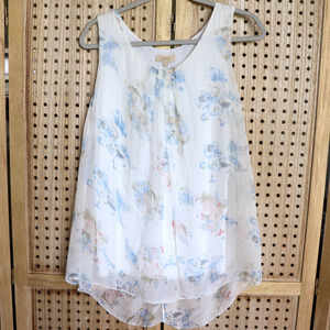 Ambra Womens SIZE S Silk Ivory Sleeveless Floral Top Made in Italy‎